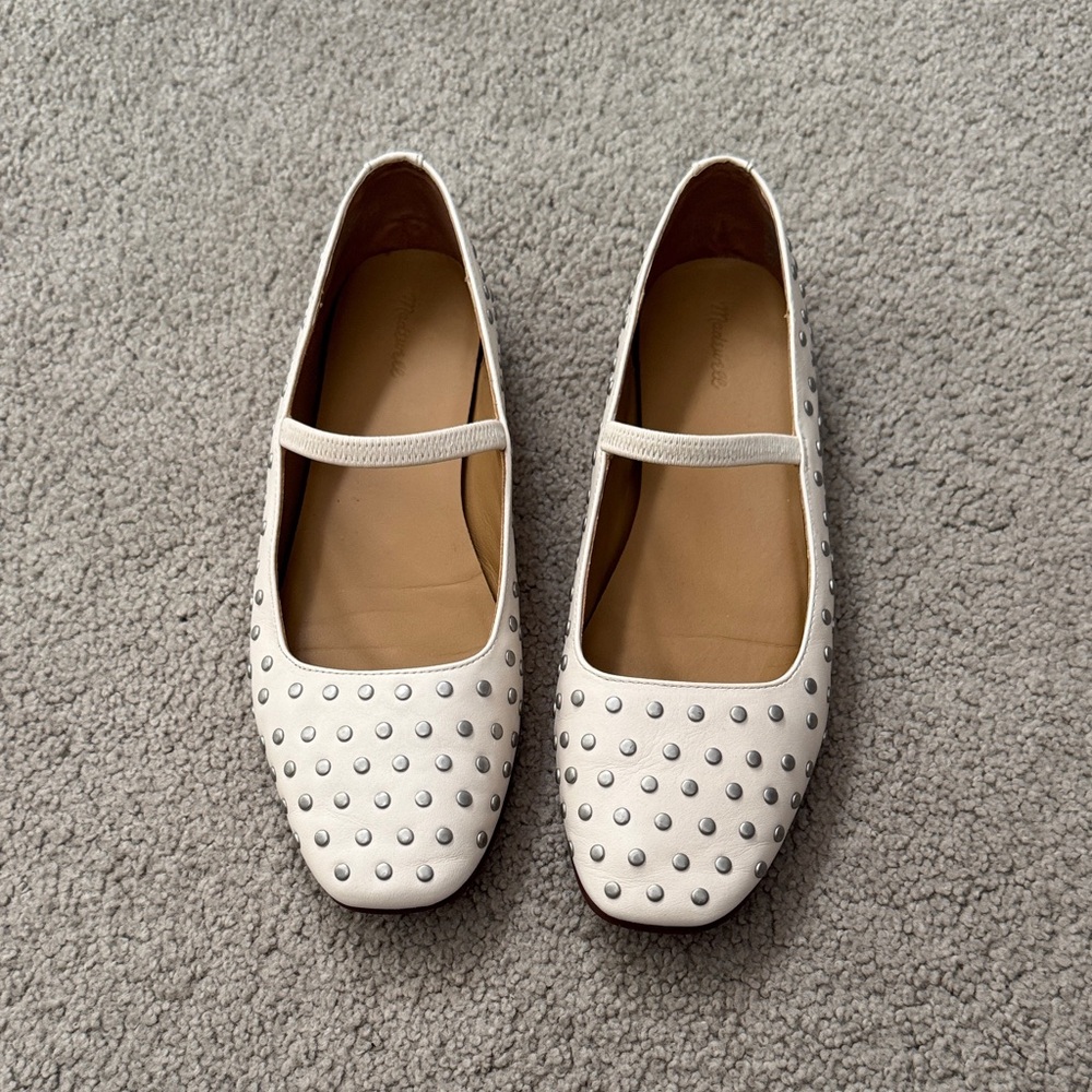 Madewell White Studded Mary Jane Flats